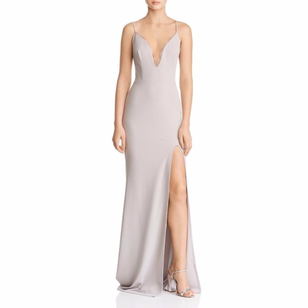 Katie May Saylor Deep V-Neck Gown Dove